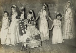 A radio programme sponsored by All India Radio 1955. Agarwala sisters in frame.